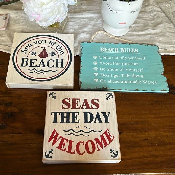 Beach wooden Decor Bundle 3 pieces impeccable condition - Picture 1 of 9